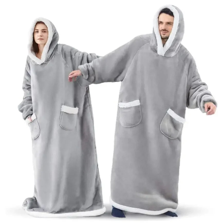 Zimowy Super Długi Flanelowy Koc Bluza