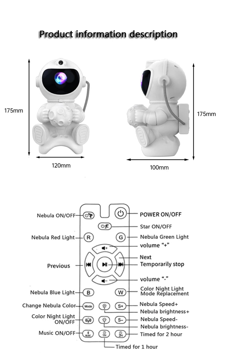 Astronauta Projektor Gwiazd LED Lampka nocna Głośnik Bluetooth do sypialni Prezent dla dzieci