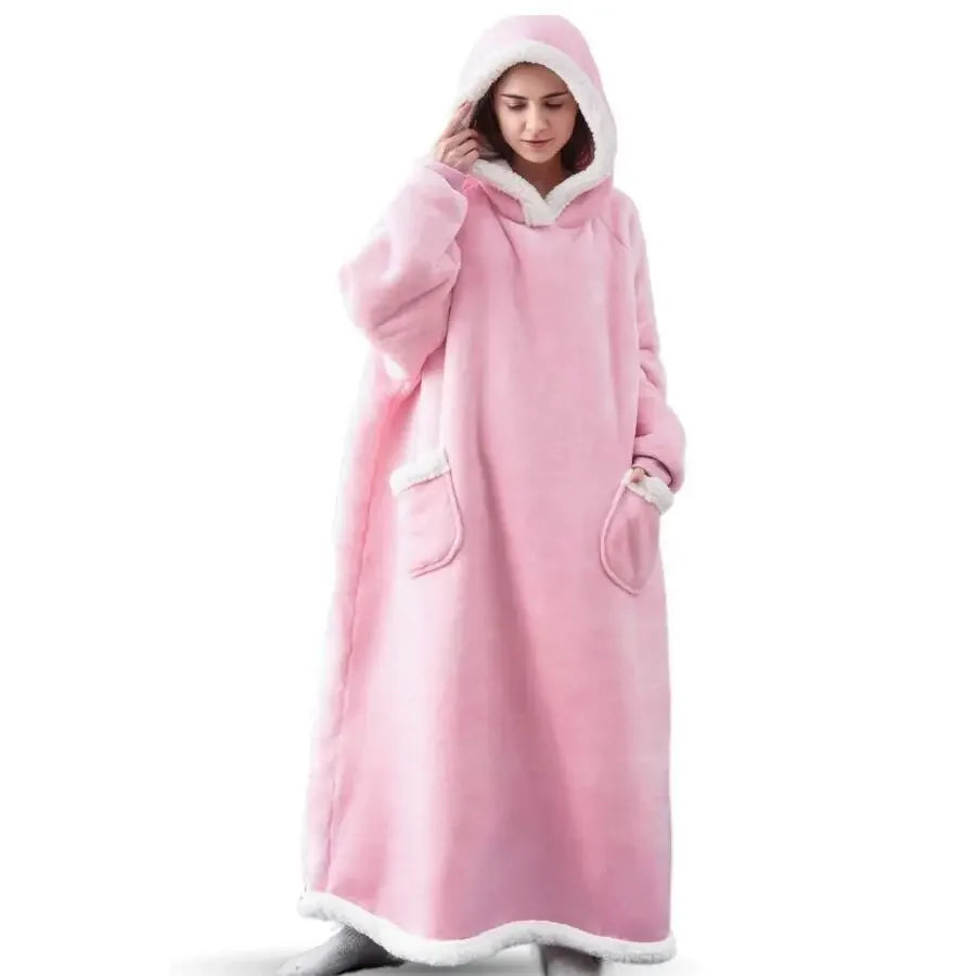 Zimowy Super Długi Flanelowy Koc Bluza