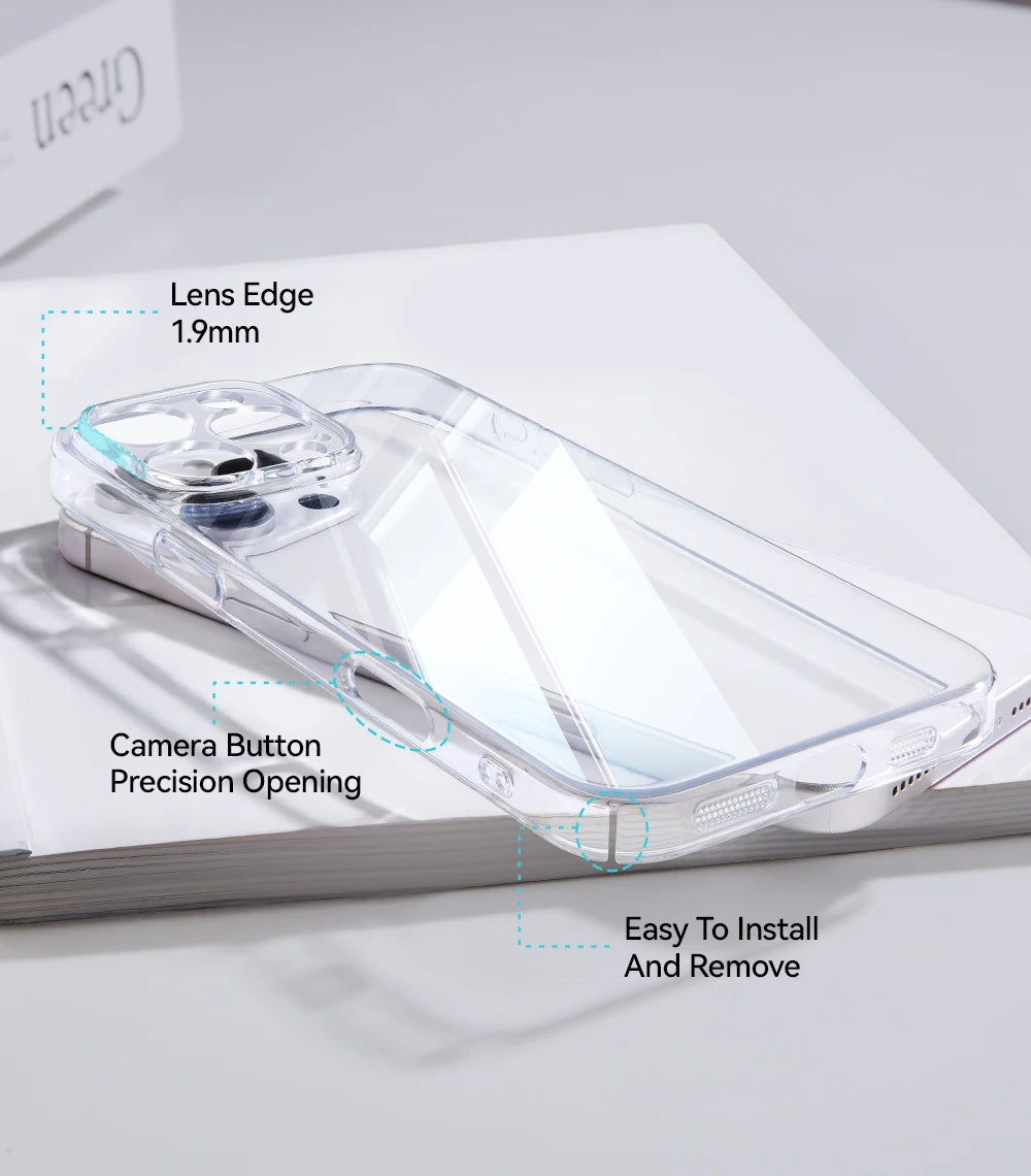 Etui na iPhone'a 17 16 15 Pro Max z ochroną obiektywu, anty-żółte