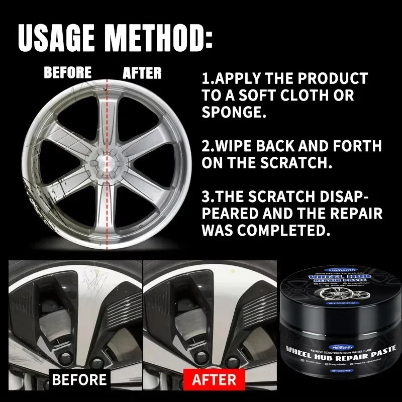 Pasta do naprawy zarysowań na felgach samochodowych, pasta do naprawy zarysowań na felgach opon - czarno-biało-srebrna aluminiowa felga