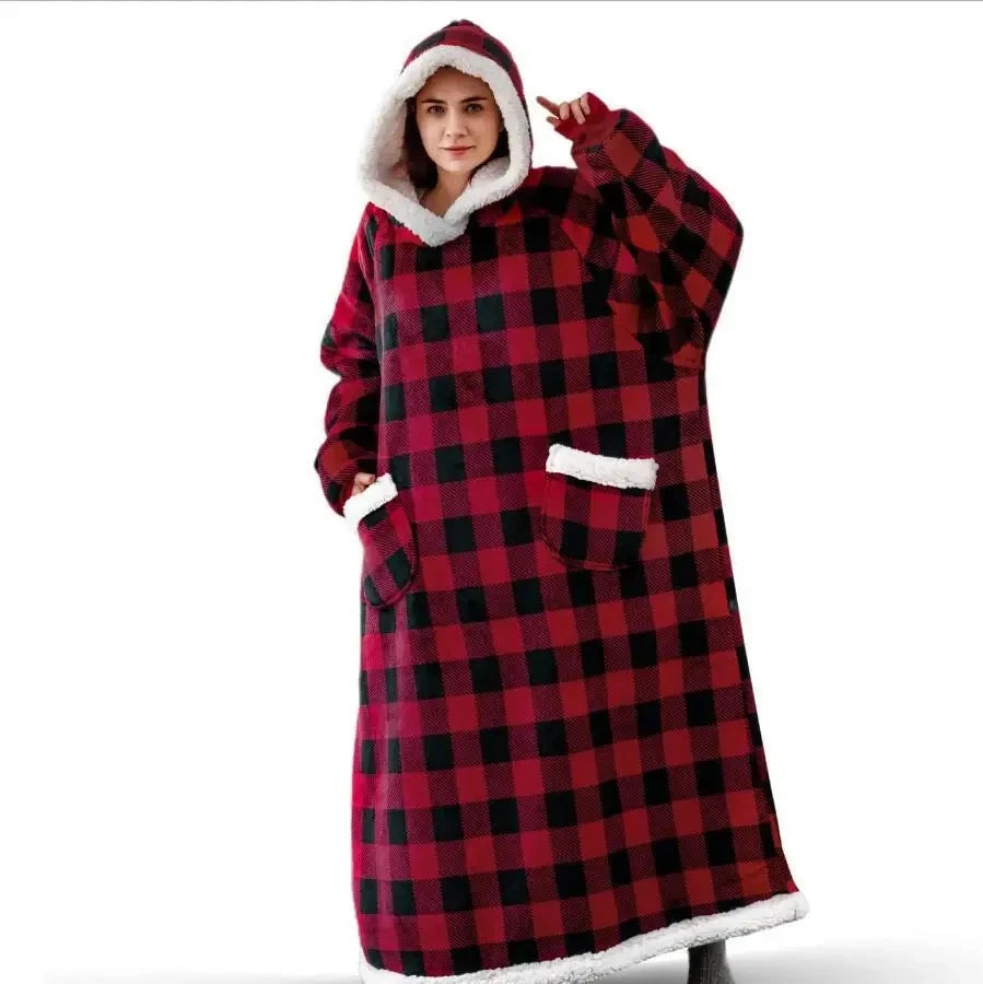 Zimowy Super Długi Flanelowy Koc Bluza
