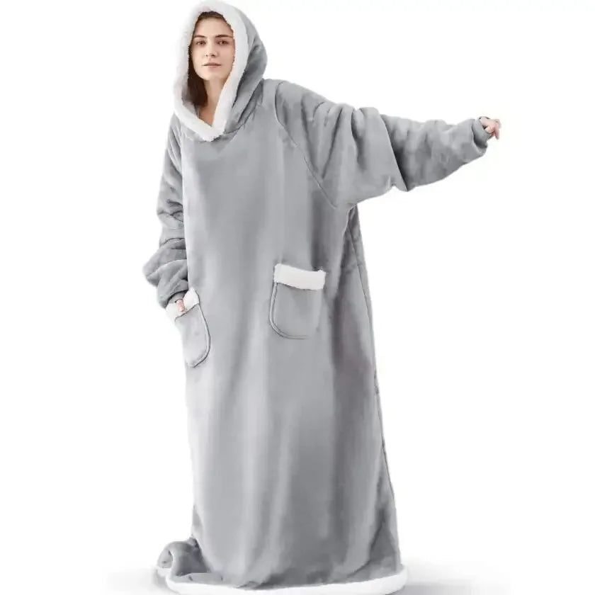 Zimowy Super Długi Flanelowy Koc Bluza