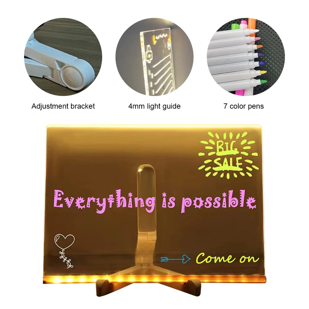 Illuminated acrylic drawing board for children, with 7 colored markers
