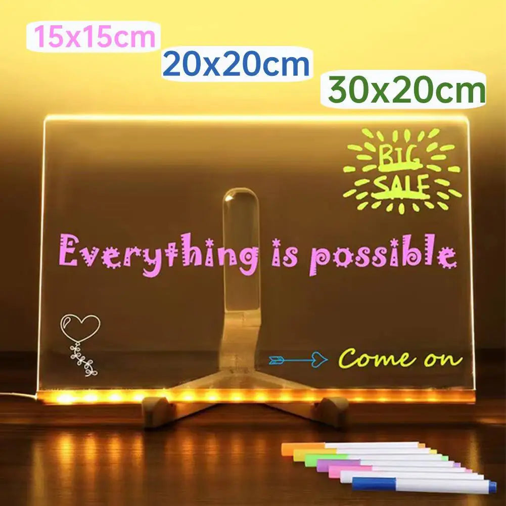 Illuminated acrylic drawing board for children, with 7 colored markers