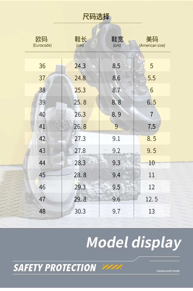 Obuwie robocze ochronne z obrotową klamrą dla mężczyzn i kobiet, lekkie