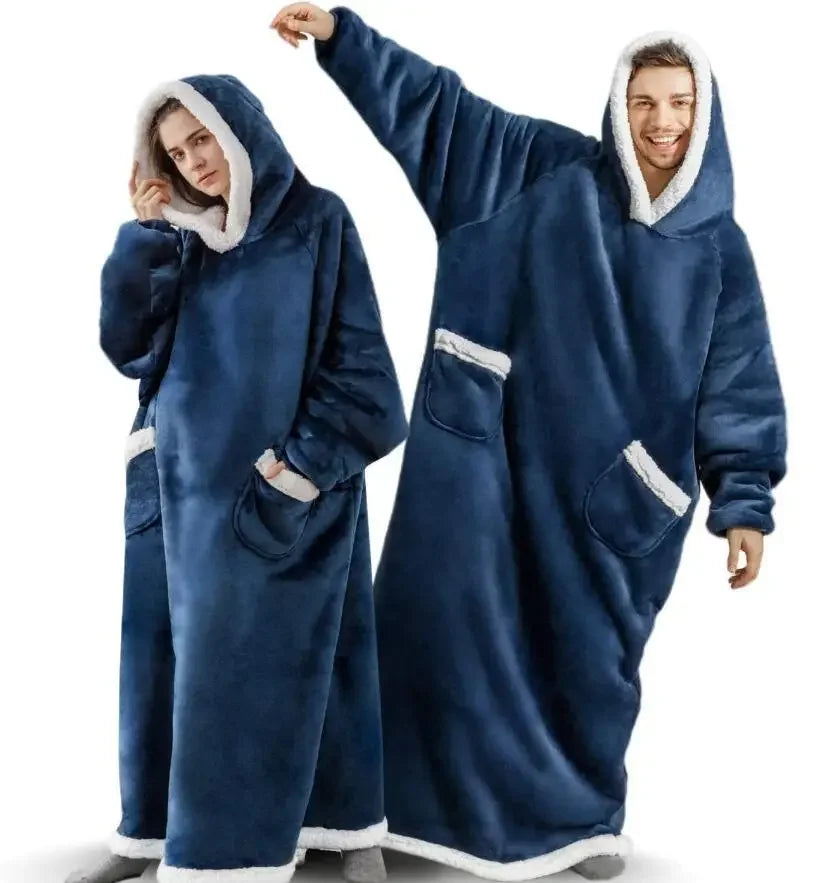 Zimowy Super Długi Flanelowy Koc Bluza