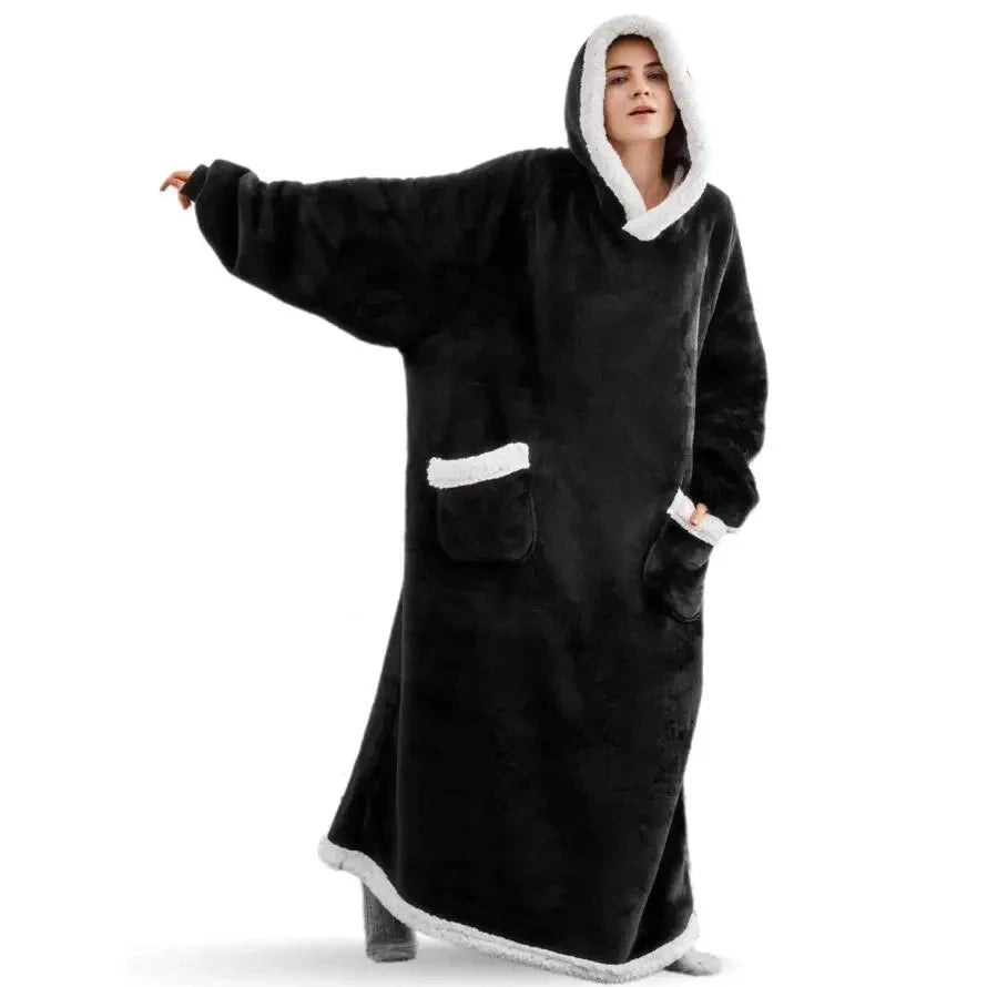 Zimowy Super Długi Flanelowy Koc Bluza