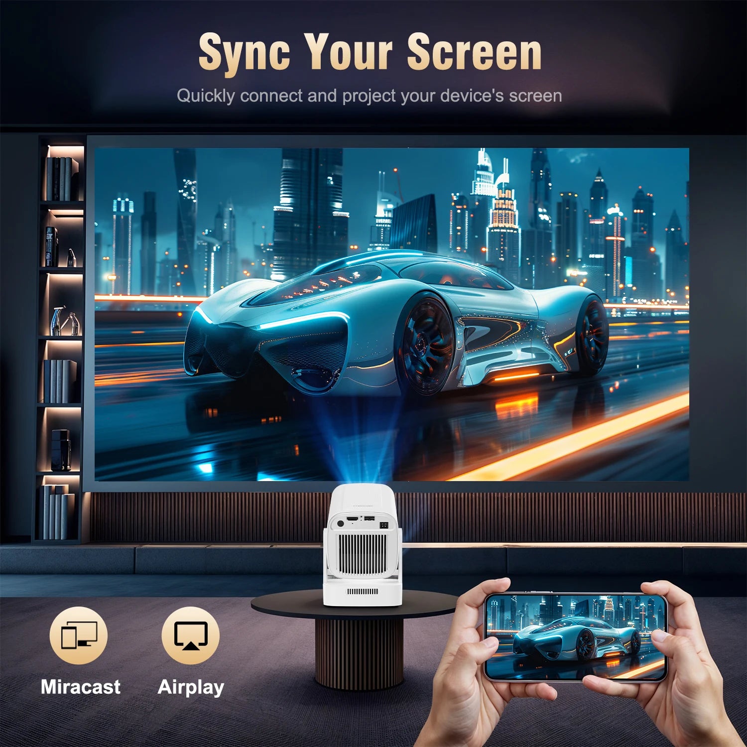 Projektor z systemem Android 11, rozdzielczość natywna 4K, 1080P, autofokus, Wysyłka 72h