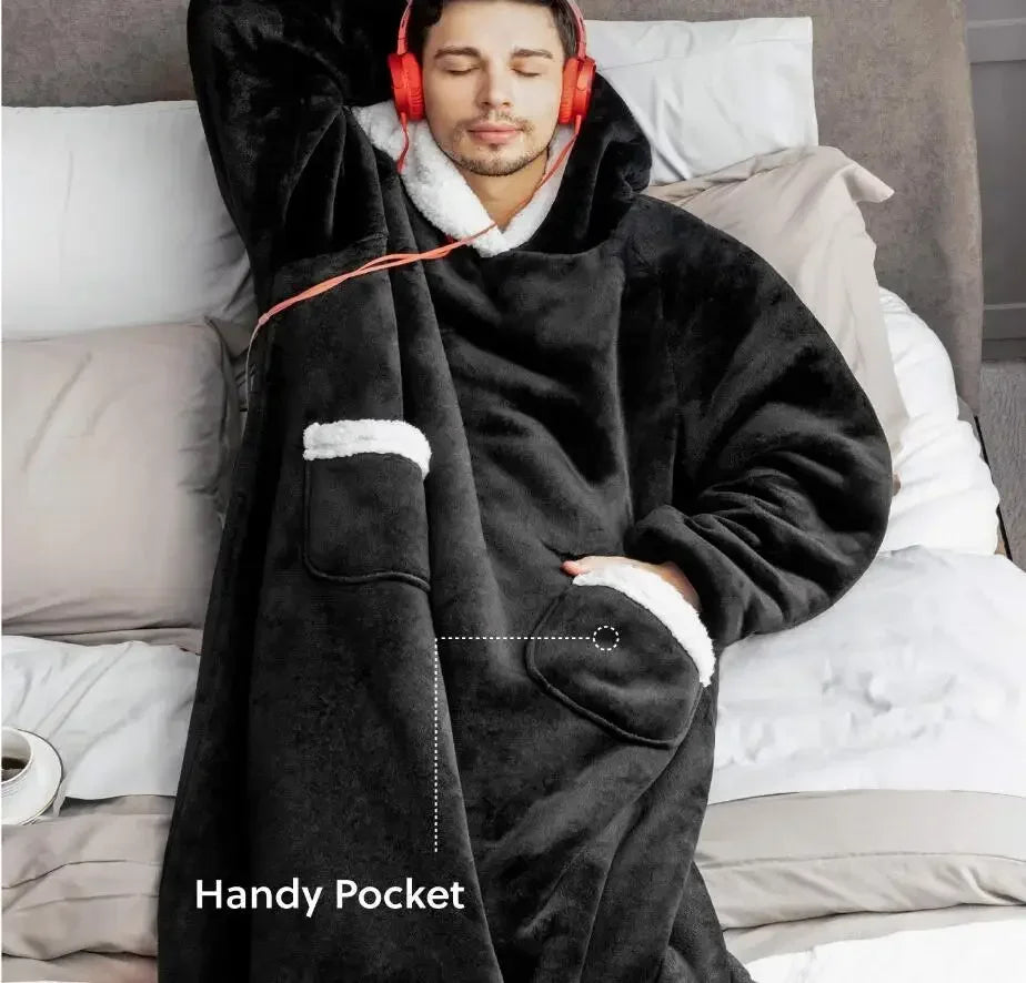 Zimowy Super Długi Flanelowy Koc Bluza
