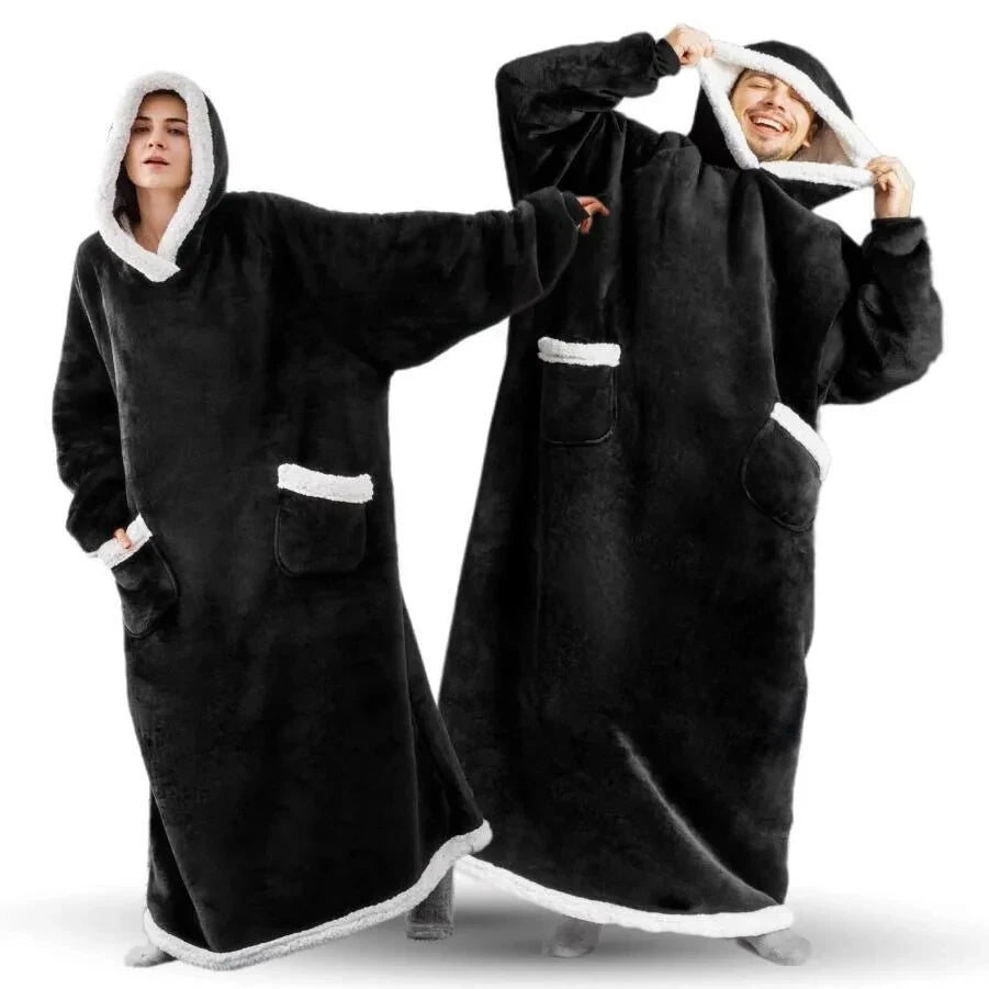 Zimowy Super Długi Flanelowy Koc Bluza