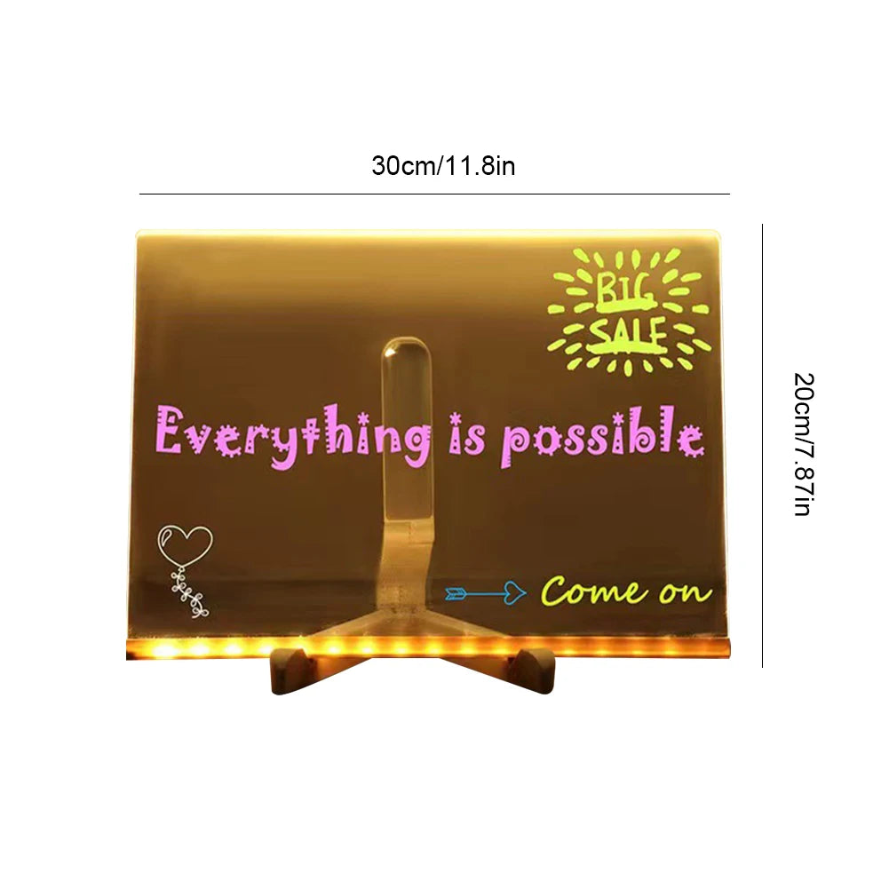 Illuminated acrylic drawing board for children, with 7 colored markers