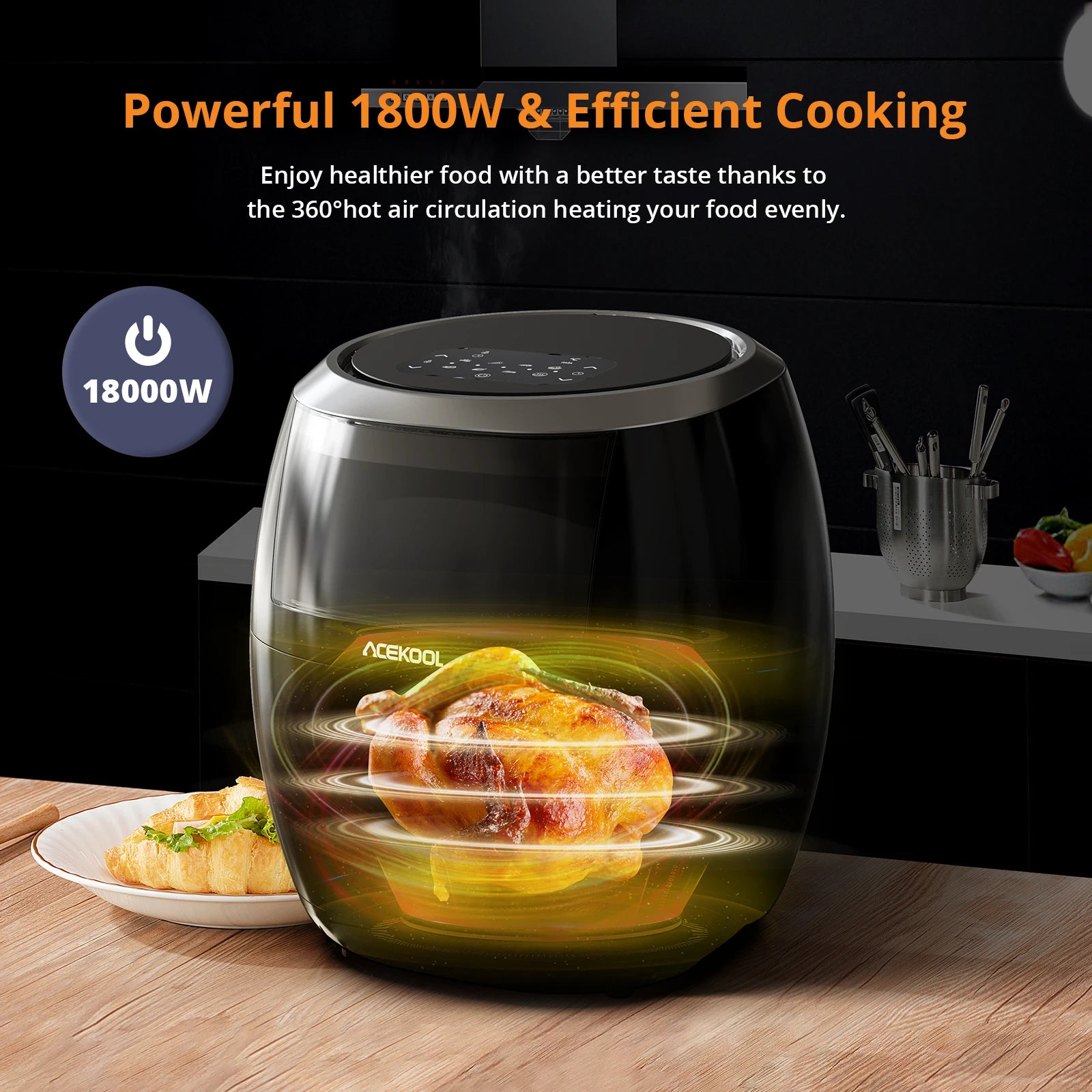 Frytkownica powietrzna, Airfryer z okienkiem podglądu, z wyświetlaczem cyfrowym, 8 zaprogramowanych ustawień gotowania, można myć w zmywarce