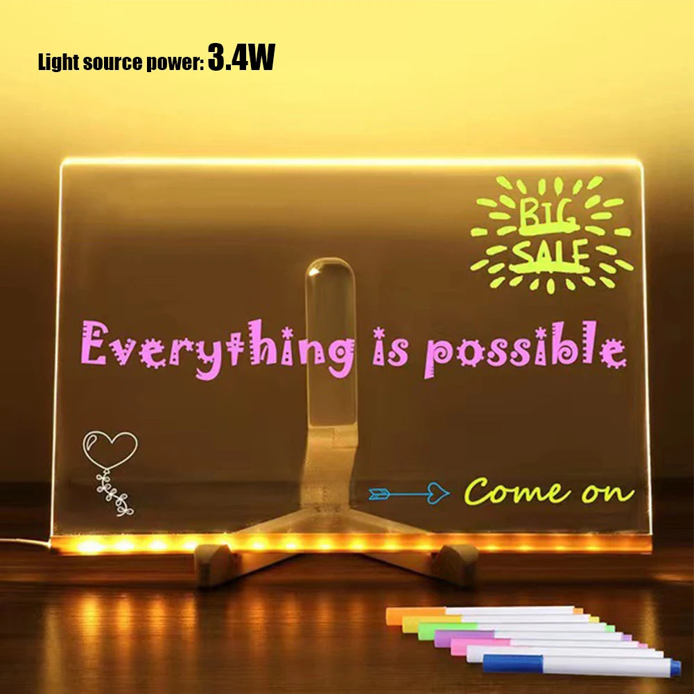 Illuminated acrylic drawing board for children, with 7 colored markers