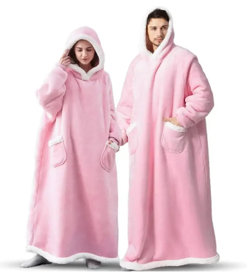 Zimowy Super Długi Flanelowy Koc Bluza