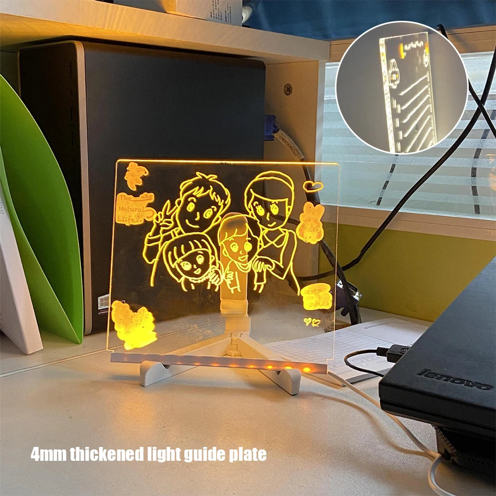 Illuminated acrylic drawing board for children, with 7 colored markers