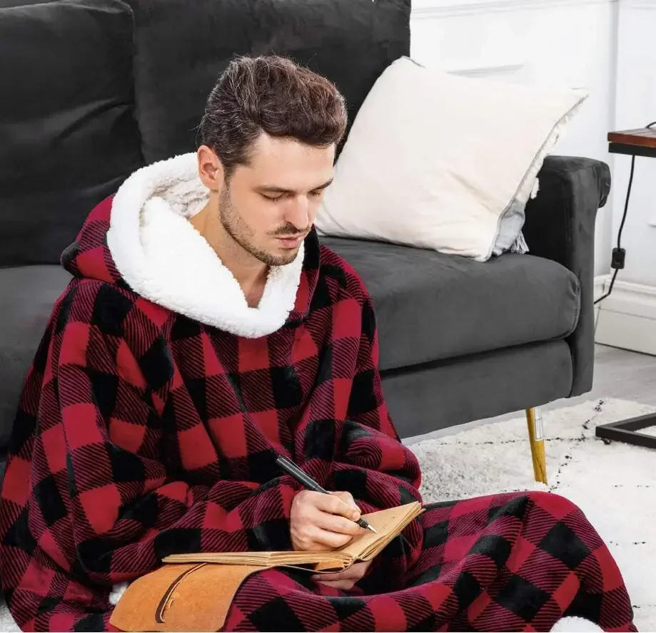 Zimowy Super Długi Flanelowy Koc Bluza