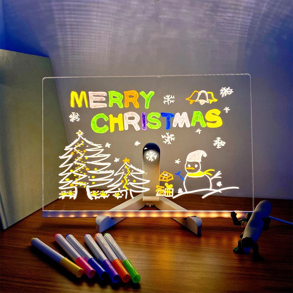 Illuminated acrylic drawing board for children, with 7 colored markers