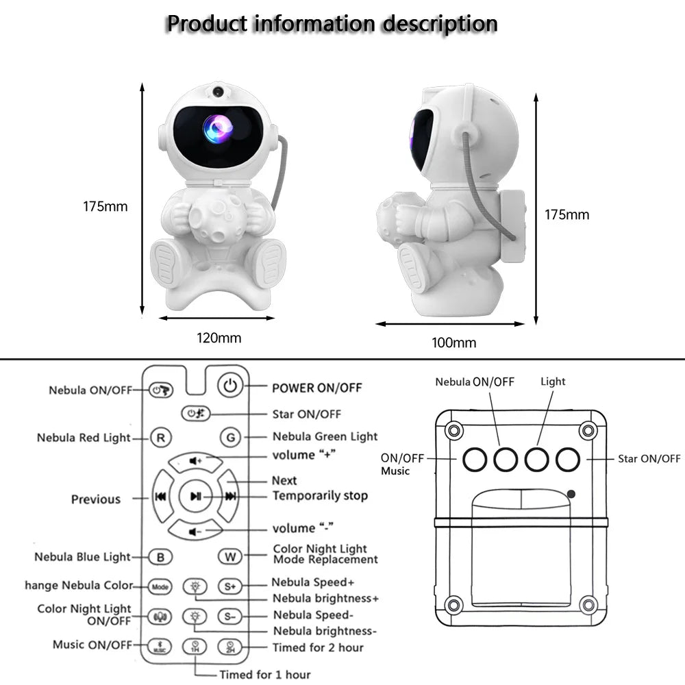 Astronauta Projektor Gwiazd LED Lampka nocna Głośnik Bluetooth do sypialni Prezent dla dzieci