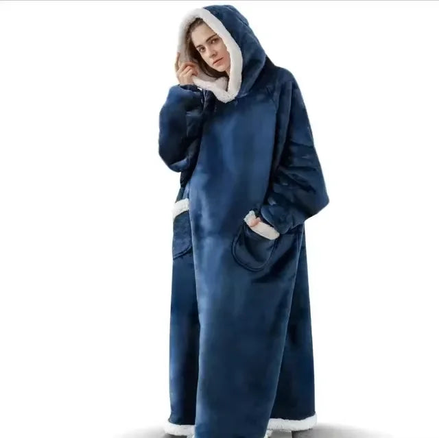 Zimowy Super Długi Flanelowy Koc Bluza