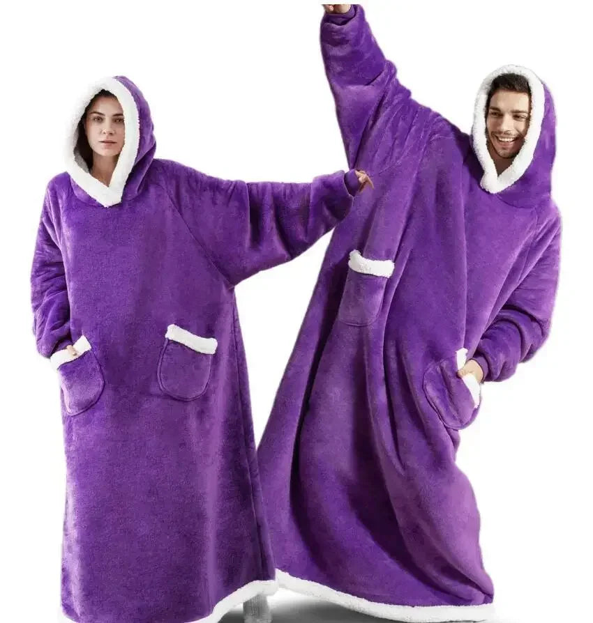 Zimowy Super Długi Flanelowy Koc Bluza