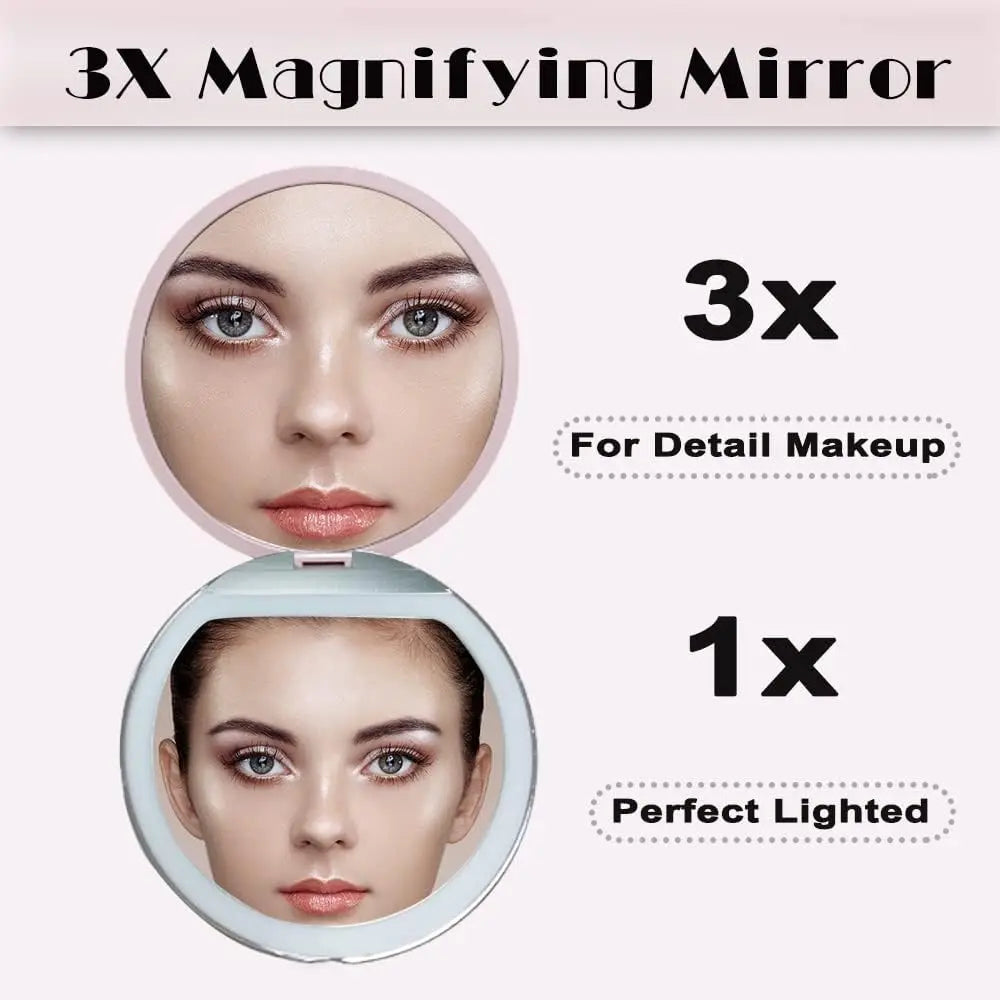 Kompaktowe lusterko LED z oświetleniem, powiększenie 1x/3x
