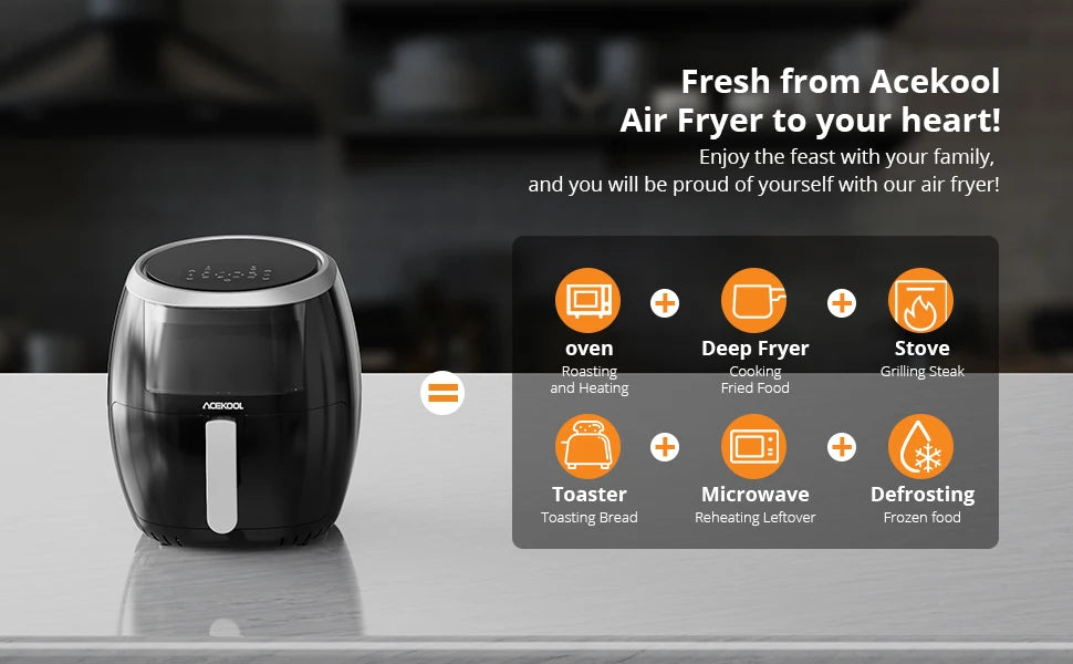 Frytkownica powietrzna, Airfryer z okienkiem podglądu, z wyświetlaczem cyfrowym, 8 zaprogramowanych ustawień gotowania, można myć w zmywarce
