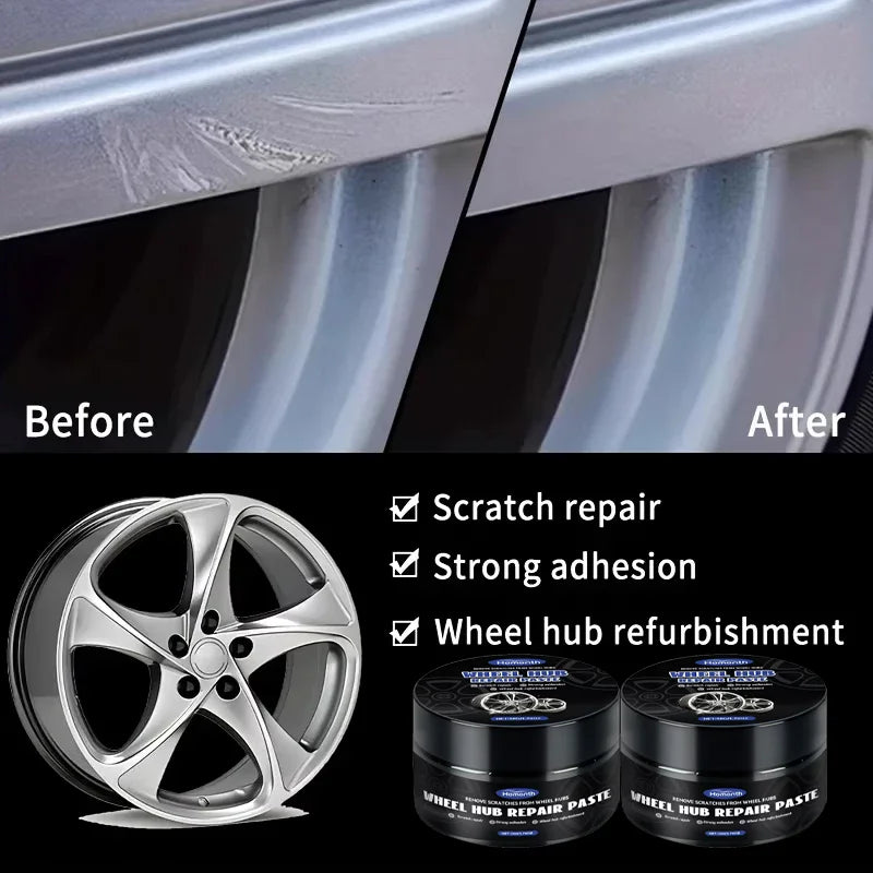Pasta do naprawy zarysowań na felgach samochodowych, pasta do naprawy zarysowań na felgach opon - czarno-biało-srebrna aluminiowa felga