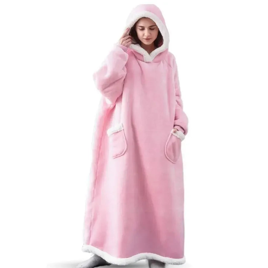 Zimowy Super Długi Flanelowy Koc Bluza