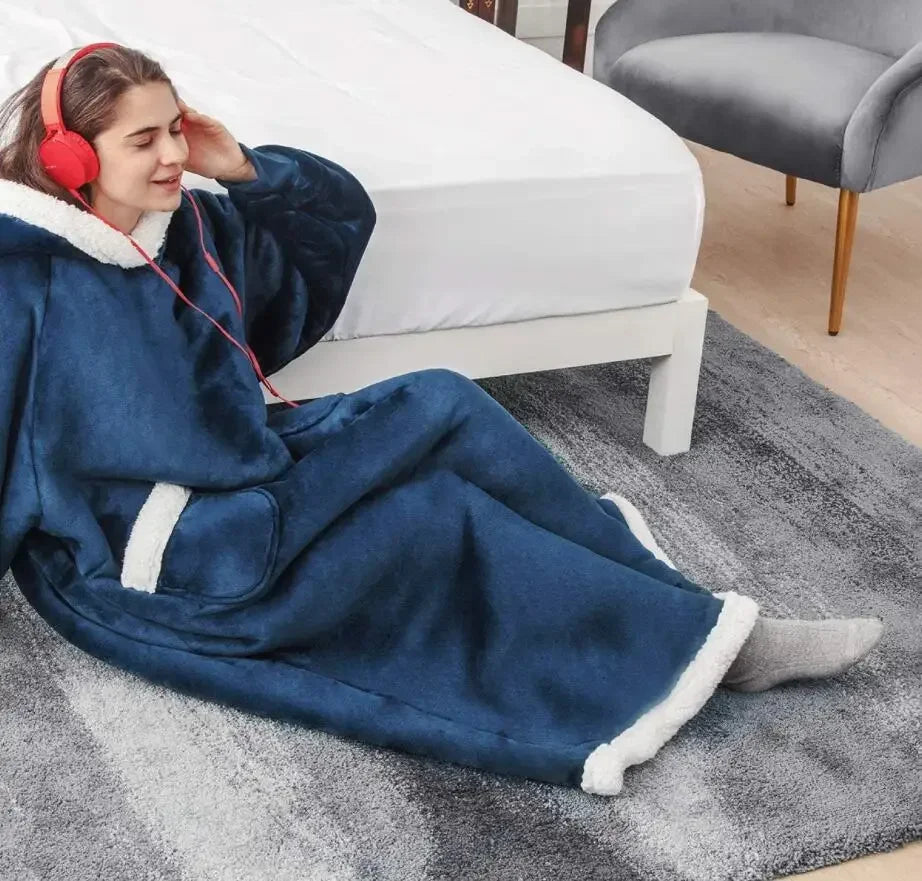 Zimowy Super Długi Flanelowy Koc Bluza