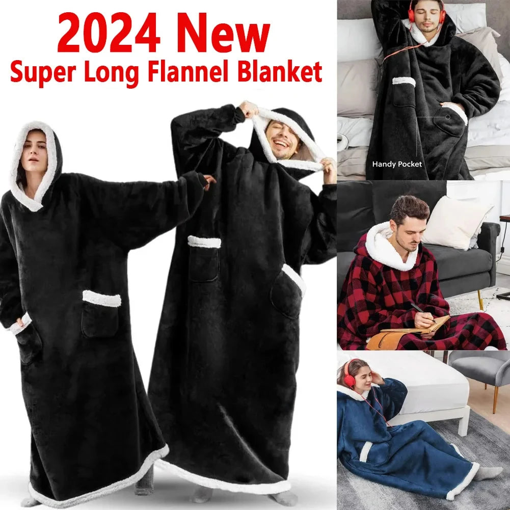 Zimowy Super Długi Flanelowy Koc Bluza